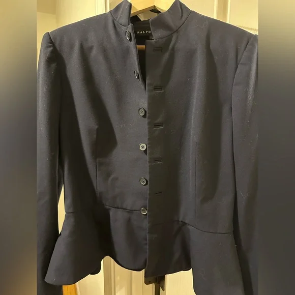 Ralph Lauren Elegant Navy Peplum Wool Jacket with stretch - Picture 1 of 3